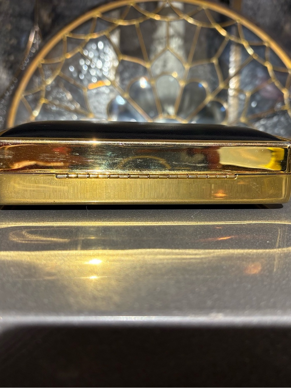 Vintage Valerie Stevens Structured Box Clutch Evening Bag, Black & Gold w/ chain - Picture 3 of 10